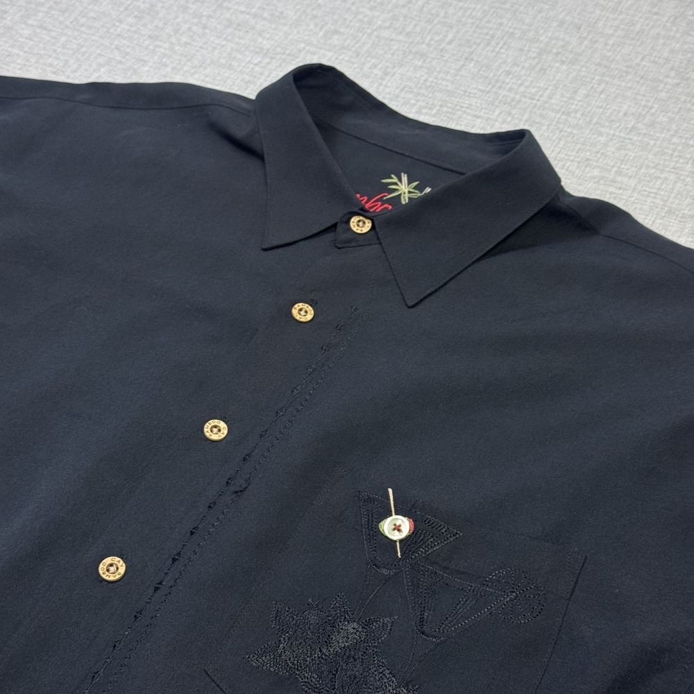 Bamboo Cay Button-Up Shirt Mens 2XL Black Short Sleeve Embroidered Relaxed Fit